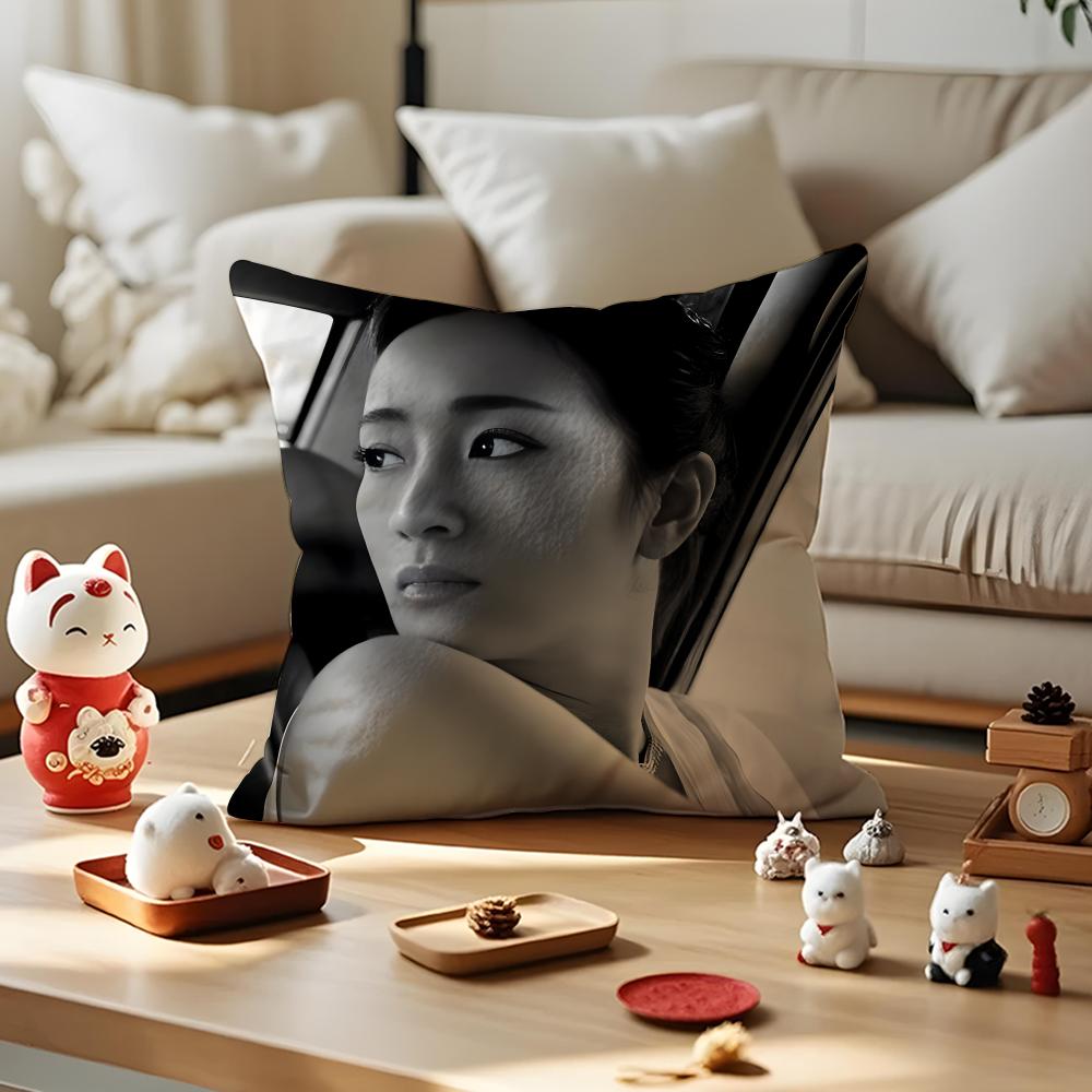 Gong Li Actress Cushion Cover Antidustmite Pillowcase Invisible Zipper Silky Short Plush Sofa Cushion Cover