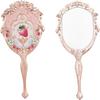 Flower Knows Strawberry Cupid Hand Mirror,Vintage Handheld Mirror,Fancy & Pretty Princess Mirror with Long Handle,Gift for Girls & Women(Milk Pink)
