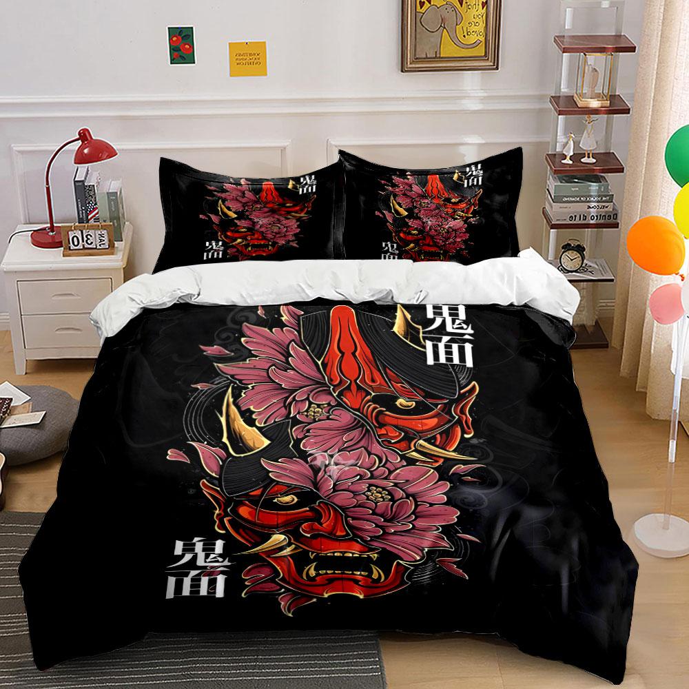 Demon mask and flowers. Bedding sets Duvet cover sets Duvet covers Pillowcases(1*Duvet Cover 2*Pillowcases without duvet insert)