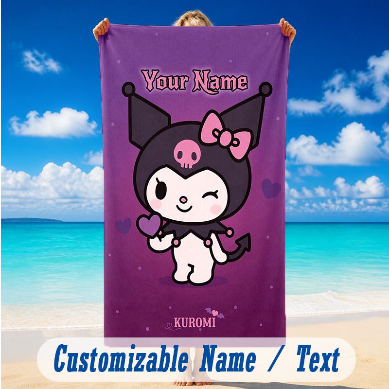 Beach Towel Custom Name Text, Quick Dry Large Towel For Beach HomeKuromi