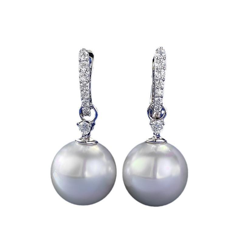 Hui Zhiyi 2024 Shell Pearl 13mm Stud Earrings in 925 Silver for European & American Fashion