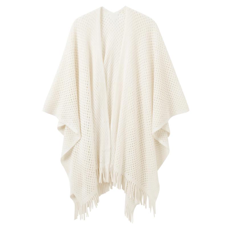 Sancai 2026 French Hollow-Out Knitted Tassel Shawl One Size