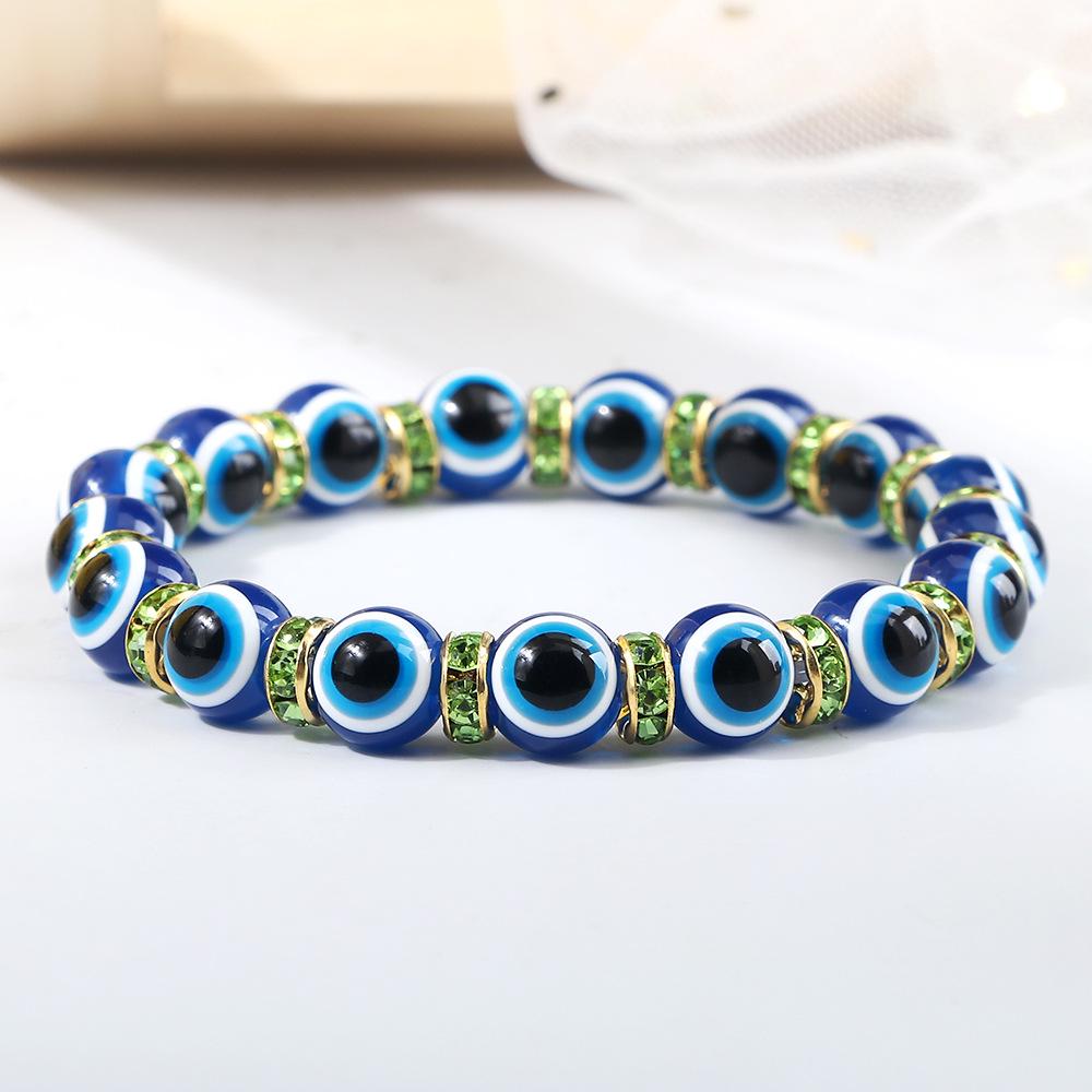 Devil's Eye Beaded Yoga Bracelet with Rhinestone Accents
