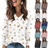 Women's Fashionable Oversized V-Neck T-Shirt With Polka Dot Print Long-Sleeved Pullover Top