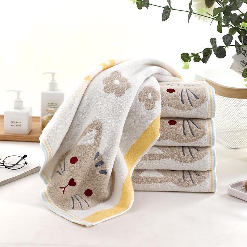Cartoon Cat Embroidered Yarn-Dyed Soft Bath Towel