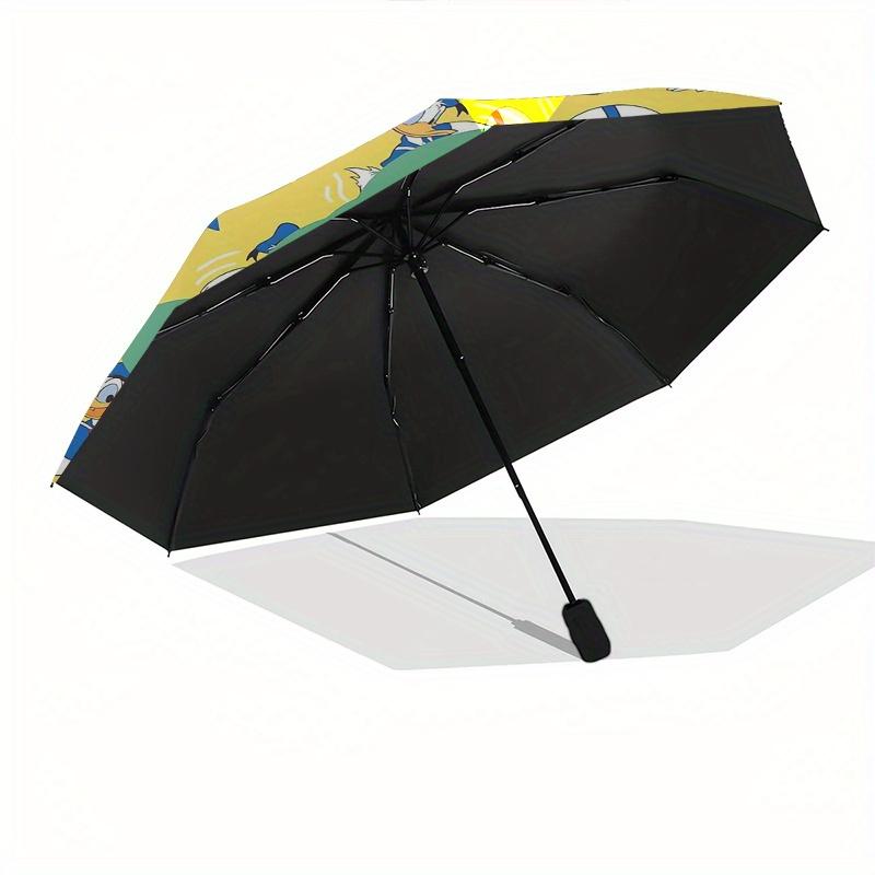Yellow Donald Duck Automatic 3-Fold Cartoon Umbrella Design, Cute Cartoon Pattern, Portable Outdoor Umbrella, Perfect, Holiday Gift for Disn
