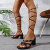 New Summer Women White Elegant Cross Strap Solid Color Square Toe High Heels Woman Open Toe Fashion Sexy Banquet Roman Sandals