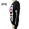 Women Sweatshirt Skeleton Pattern Round Neck Sequin Decor Long Sleeves Loose Elastic Cuffs Pullover Sport Daily Wear Fall Spring Top