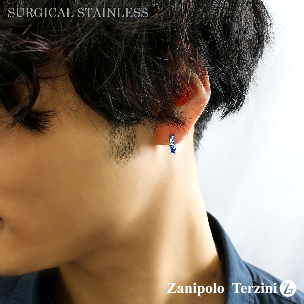 Zanipolo Terzini Diamond-Lined Surgical Stainless Steel Hoop Earrings, Blue (Single Earring) ZTE1906-BL