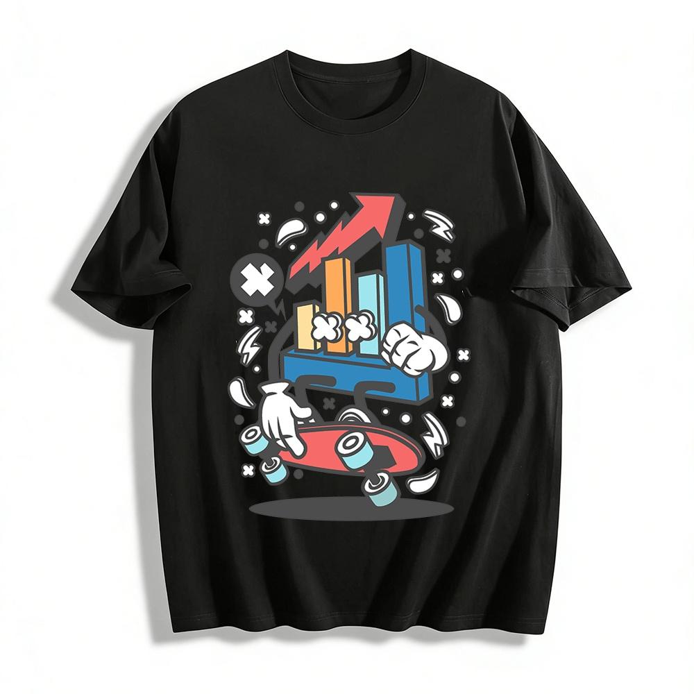 

Trendy Skateboard Growth Bar Chart Graphic Tee Pure cotton T-shirt 6XL