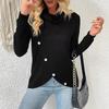 Women S Long Sleeve Knit Pullover Top Mock Neck Solid Color Irregular Hem