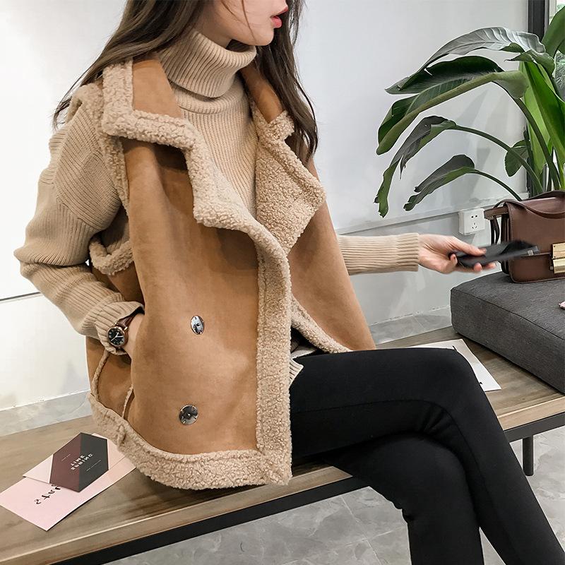 Nuovo gilet in pelo d'agnello da donna, senza maniche, ampio, caldo, autunno/inverno