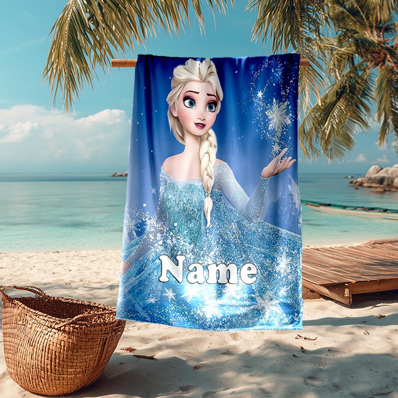 Custom Name Ultra-Soft Beach Towel with Elsa Theme,Ideal for Pool - Camping, Diving - Perfect Travel Essential, Vibrant Beach Towel.