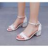 5cm Square Heel Sandals White Lace Flower Bridal Shoes Women