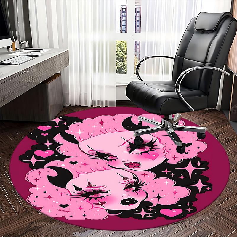 Gothic Lolita Chair Mat Round Carpet - Gothic Pink and Black Decorative Rug for Home Office Living Room Bedroom Sofa Gift0471b