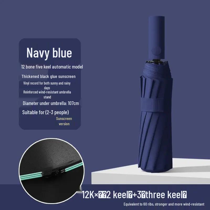 24-ribbad automatisk förstärkt svart lim vikbar paraply - Solskydd & Regnskydd