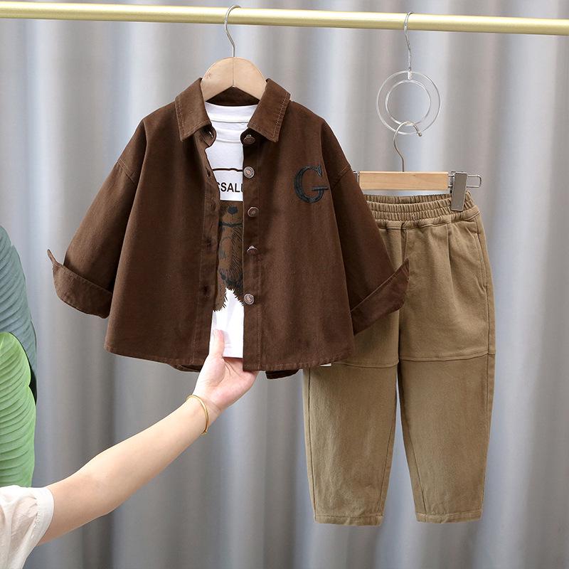 2025 Boys' Fashion Spring & Autumn Three-Piece Set: Stylish Shirt, Cool Pants, Chic Outerwear