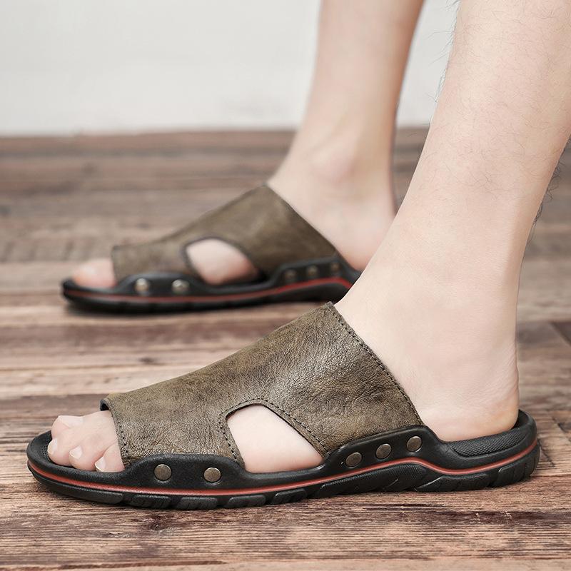 Sandals Men's 2025 New Summer New Men's Slippers Two-layer Cowhide Polyurethane Outsole Men's Shoes