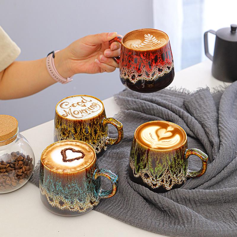 Heavy Colorful Coffee Mugs 300-350ml Handle Ceramic Tea Cup