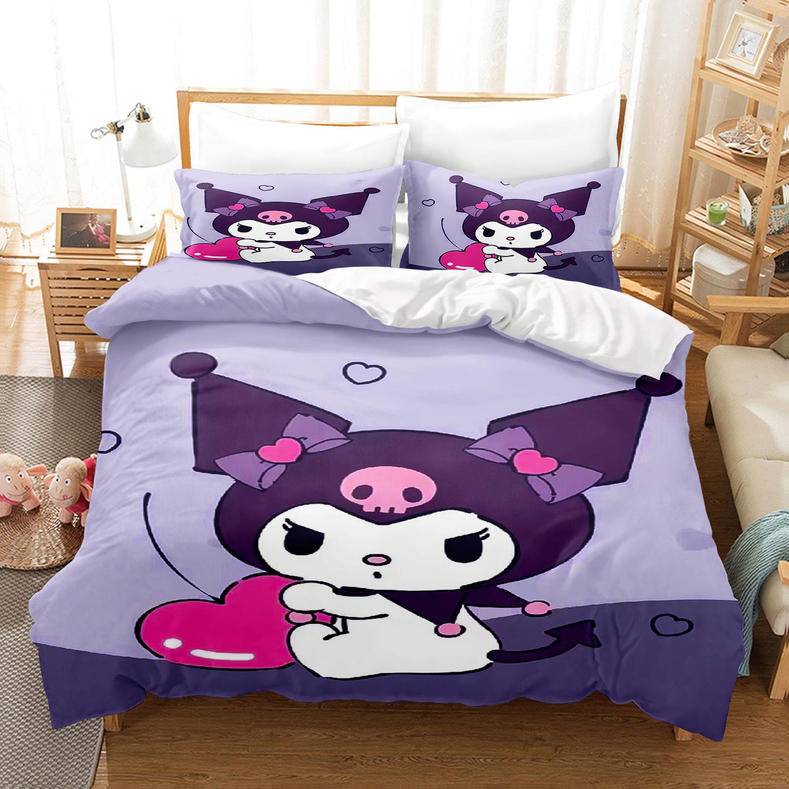 

Kuromi Duvet Cover Set Bedding Comforter Sets King Size 3D Children S Bedding Set Cute Printed Cartoon Quilt Cover AU Single(140*210cm)3pcs