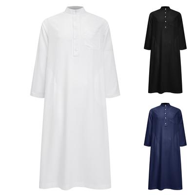 Solid Color Standing Collar Long Sleeve Pocket Robe For Muslim Men