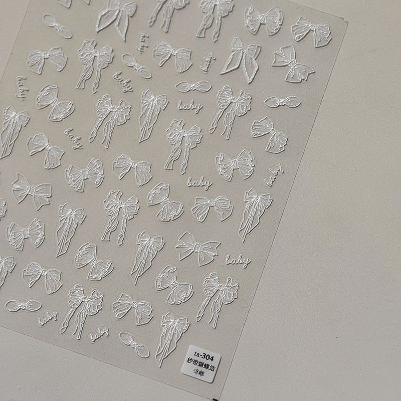 

Black and White Yarn Strip Bows Nail Stickers Tomoni Embossed Back Glue Lace Transparent Nail Stickers Decorations White Yarn Bows 304