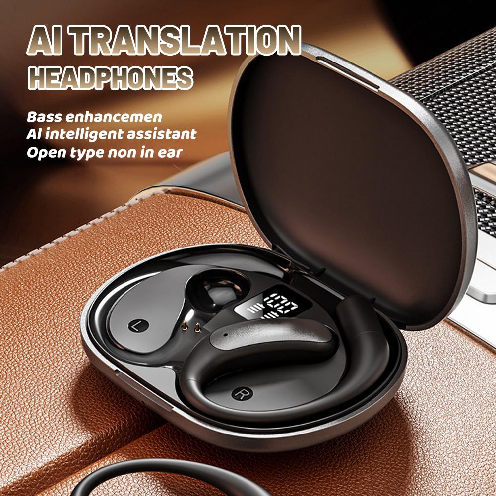 M127 AI Translation Clip-On Bluetooth 5.4 Wireless Earbuds, Open Ear Earphones with Real-Time Translation for 144 Languages