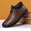 Fashion Men's Casual Leather Shoes Lightweight Non-Slip Soft Bottom Slip-On Fleece Lined Warm Driving Slip-On Shoes Breathable Summer
