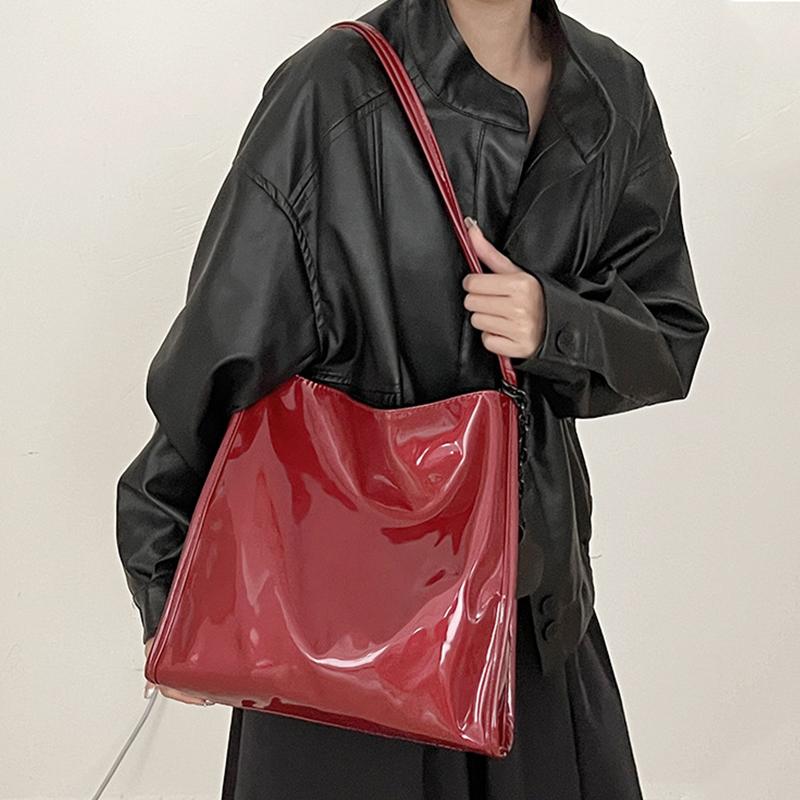 Fashion Patent Leather Women Shoulder Bags Vintage Female Casual Tote Handbags Large Capacity Ladies Shopping Bag