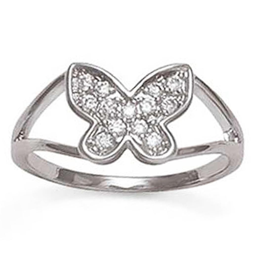 Silver Ring 'Butterfly' Silvery White (rhodium) - 10x9 Mm