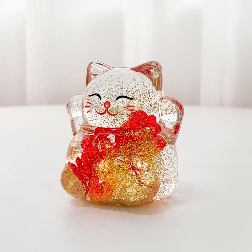 Luminous Glitter Lucky Cat Desktop Figurine with Flowing Sand