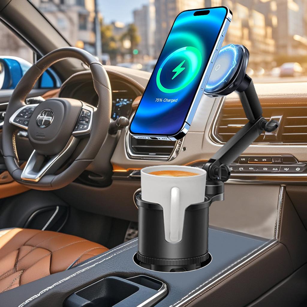 Multifunktionaler Auto-Getränkehalter Saugnapf Auto-Handyhalter Handy-Navigationshalter Magnetischer Kabelloser Ladegerät