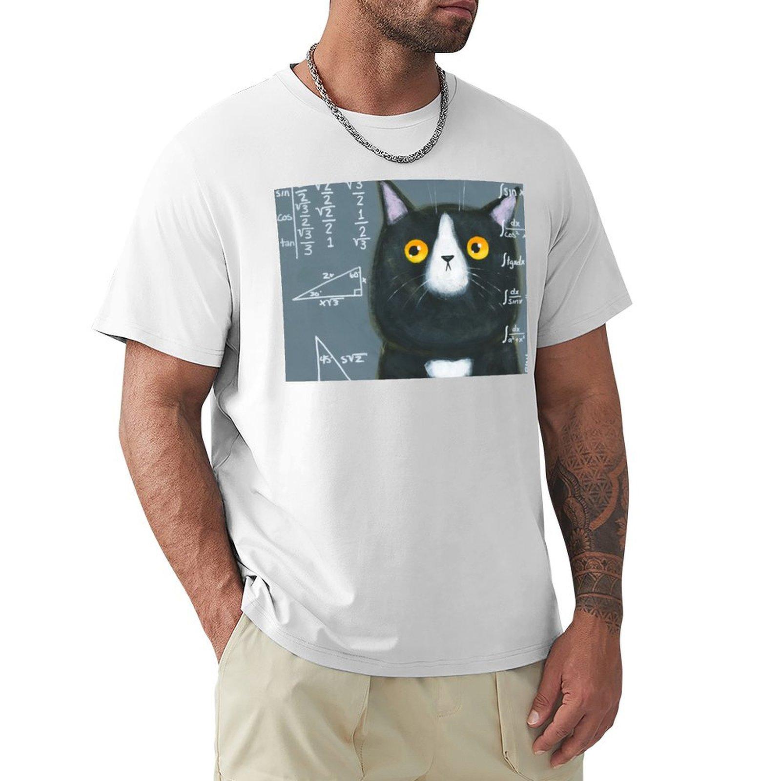 Maths Cat Tshirt Casual Simple Design Short Sleeve Shirt S