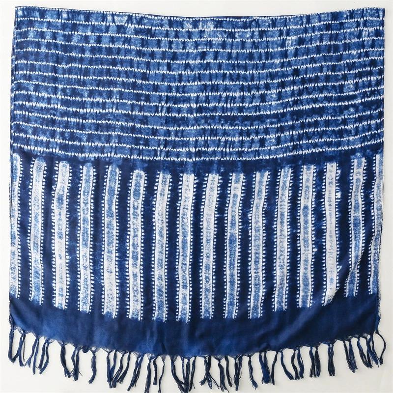 New Ethnic-Style Tie-Dye Colorized Blue-And-White Cotton And Linen Scarf Travelling Shawls For Women