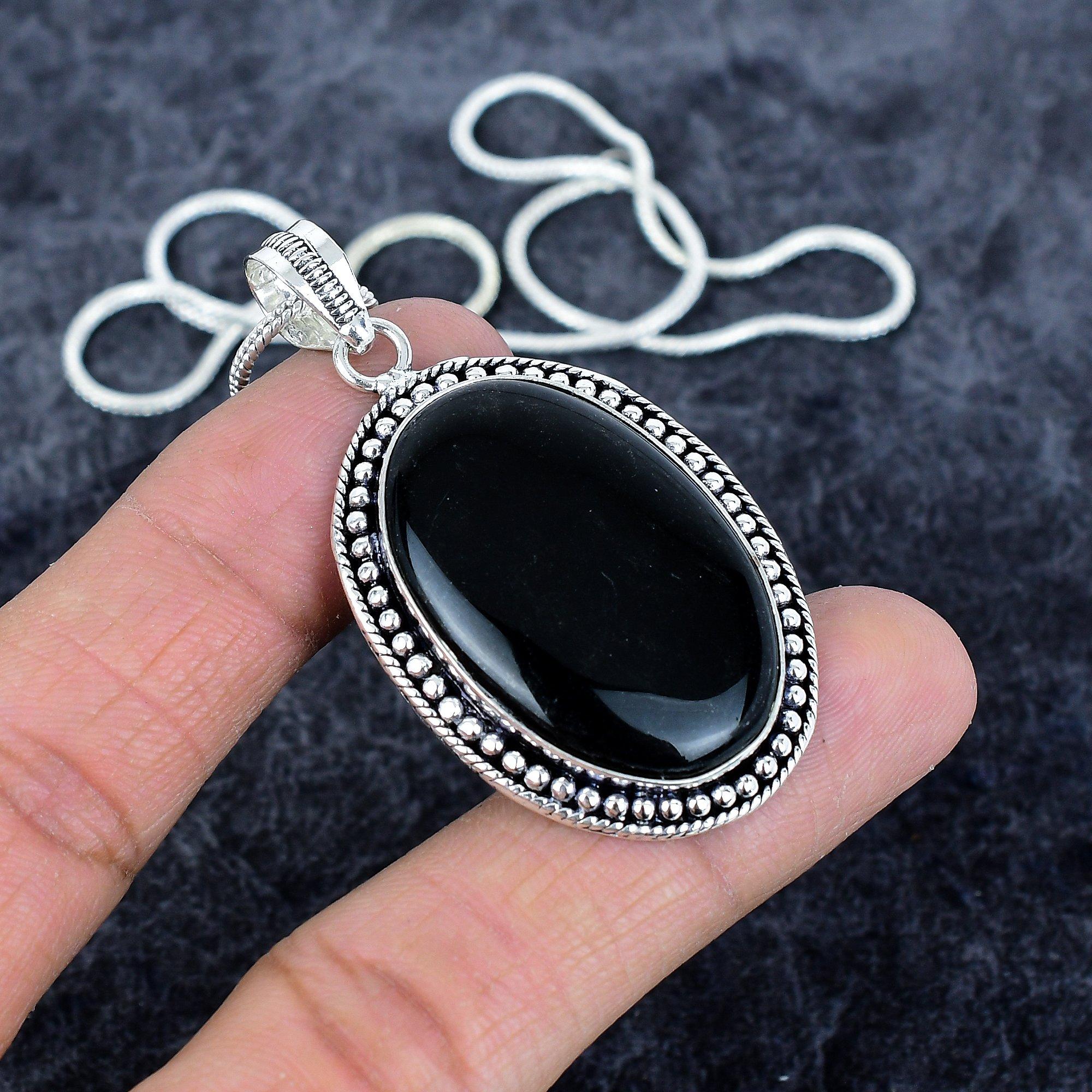 

Black Onyx Gemstone Handmade 925 Sterling Silver Jewelry Pendant 2.25 M-2909