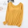 Women's Square Neck Long Sleeve Top with Built-in Bra Pads - Slim Fit for Early Autumn/Spring/Winter