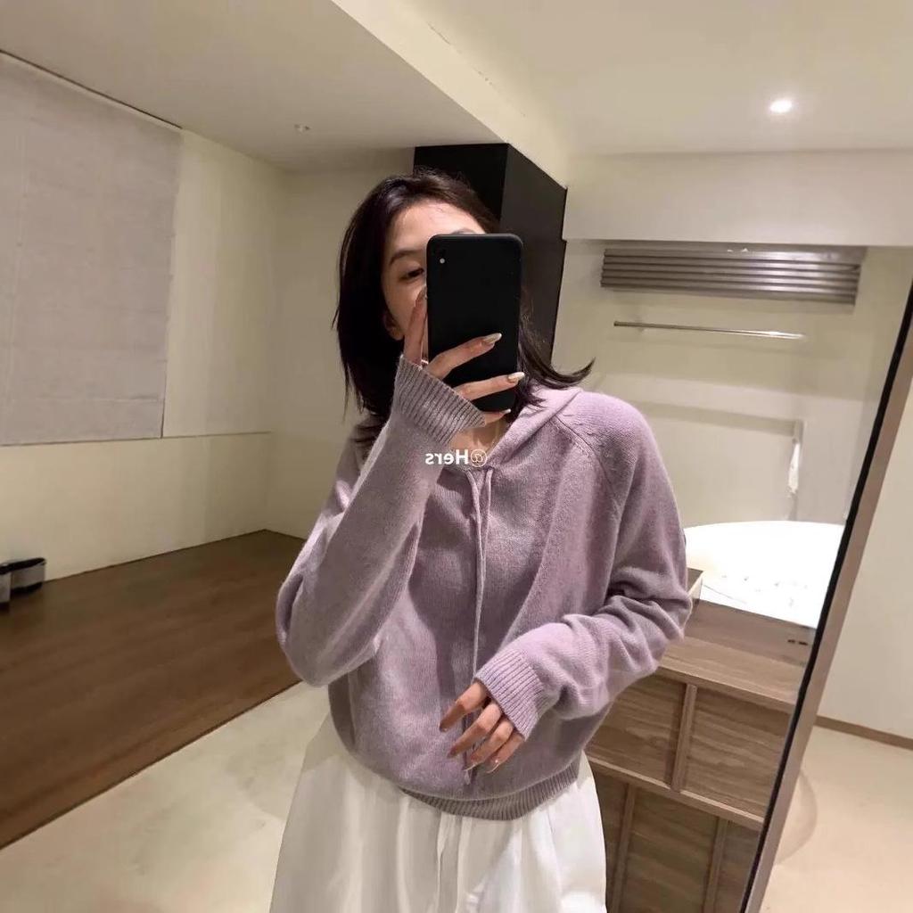 Women's 100% Wool Hooded Sweater - Soft, Fluffy, Casual, Loose Fit, Solid Color Pullover