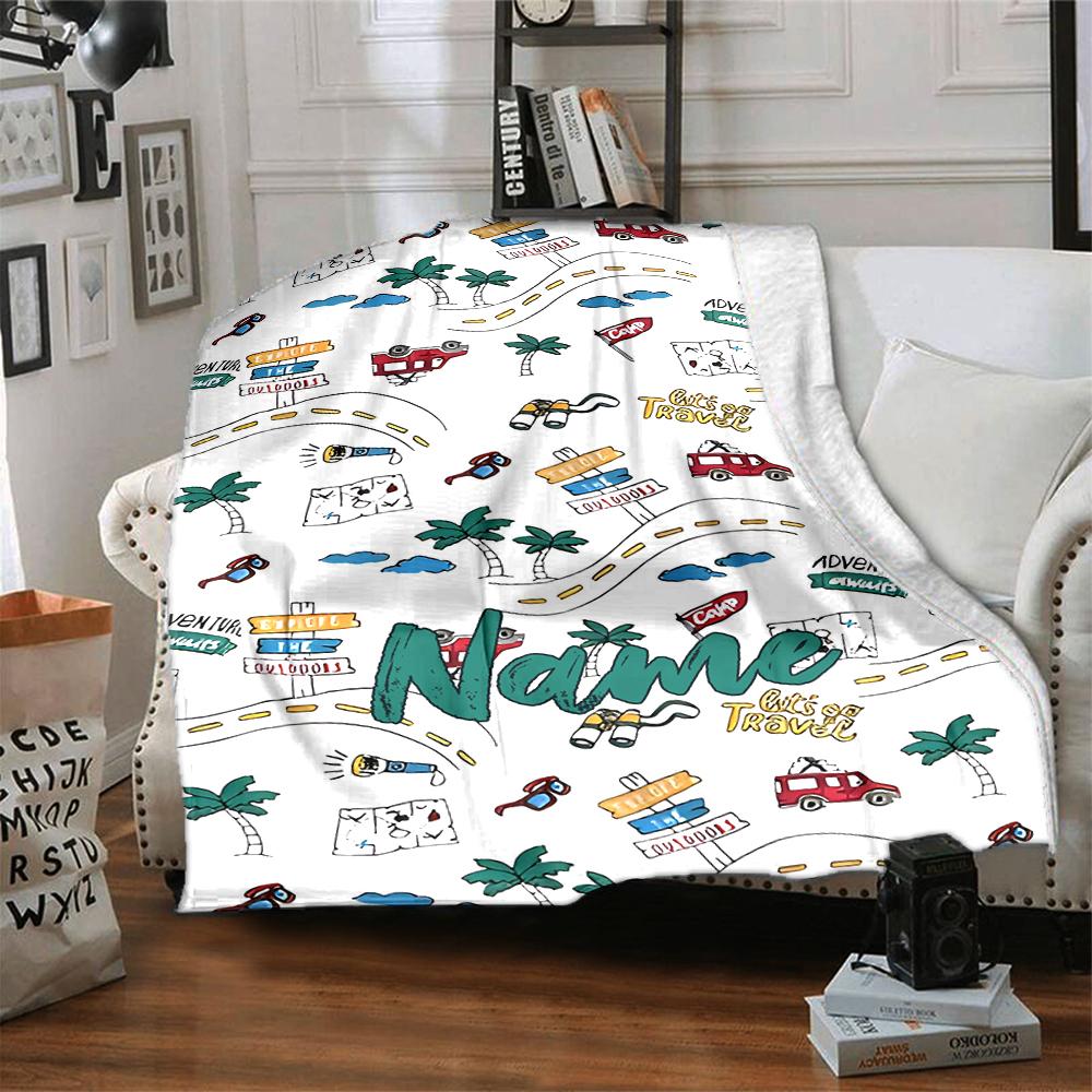 Custom Name Cute Cars Theme Printed Blanket - Perfect for Couch, Bed, Travel & Outdoor Use | Machine Washable, Cozy & Durable.