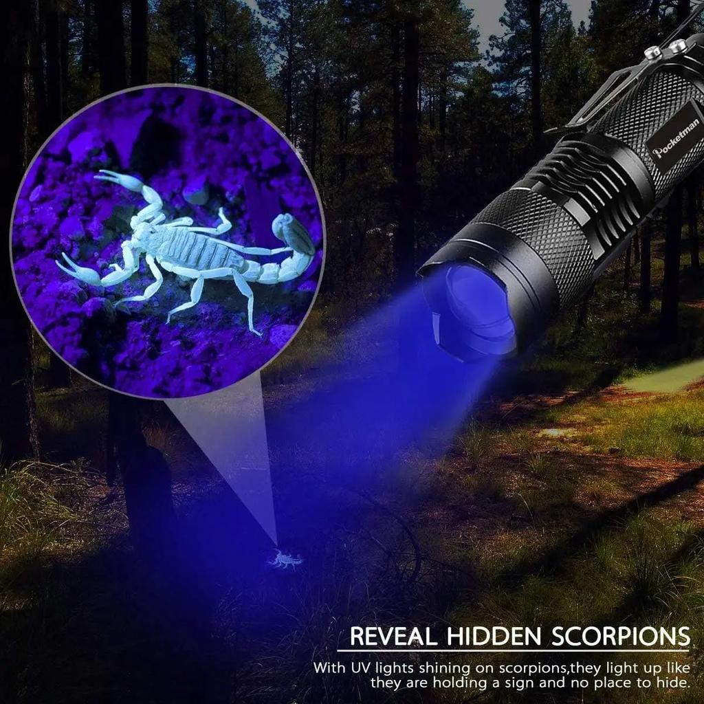 Ultraviolet Lamp 365nm 395nm Mini LED UV Flashlight Zoomable Portable Pocket Torch Money Scorpion Pet Urine Stain Detector Tools
