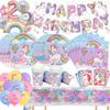 Rainbow Unicorn Birthday Party Decor Unicornio Gifts Tableware Balloons Banner Bracelets Keychain Girls Party Favors Photo Booth