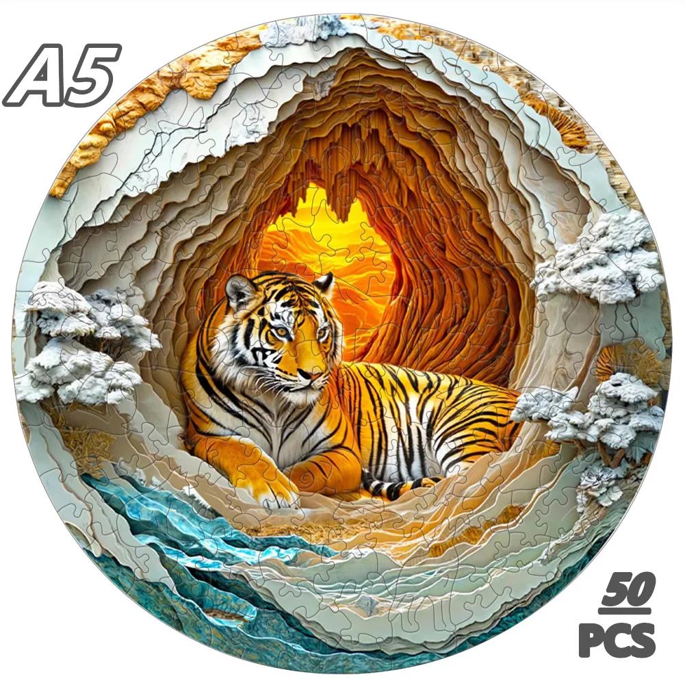 3D Vision Tiger Wooden Puzzles For Adults And Kids, Brightly Colored Unique Shaped Animal Wood Puzzles Toys Christmas Gift
