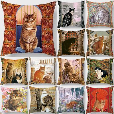 Vintage Cat Print Pattern Cushion Cover for Home Living Room Sofa Car Decoration Waist  Pillow