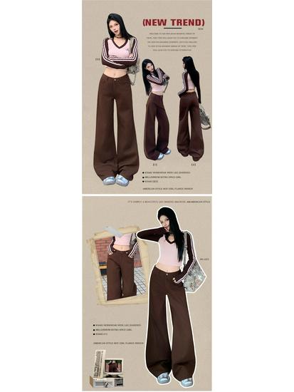 Women's Khaki Wide-Leg High-Waisted Slimming Floor-Length Jeans - 2025 Autumn/Winter Collection