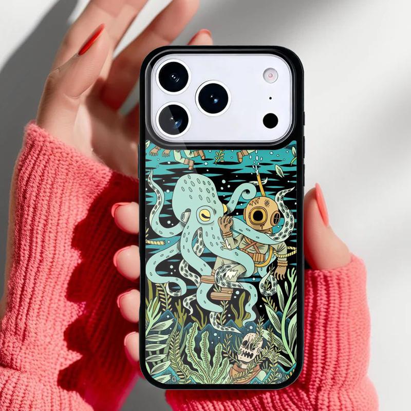 Marine Life Ocean Octopus Print Phone Case for iPhone 17 16 15 14 13 Pro Max Back Cover for 12 11 Pro Coque