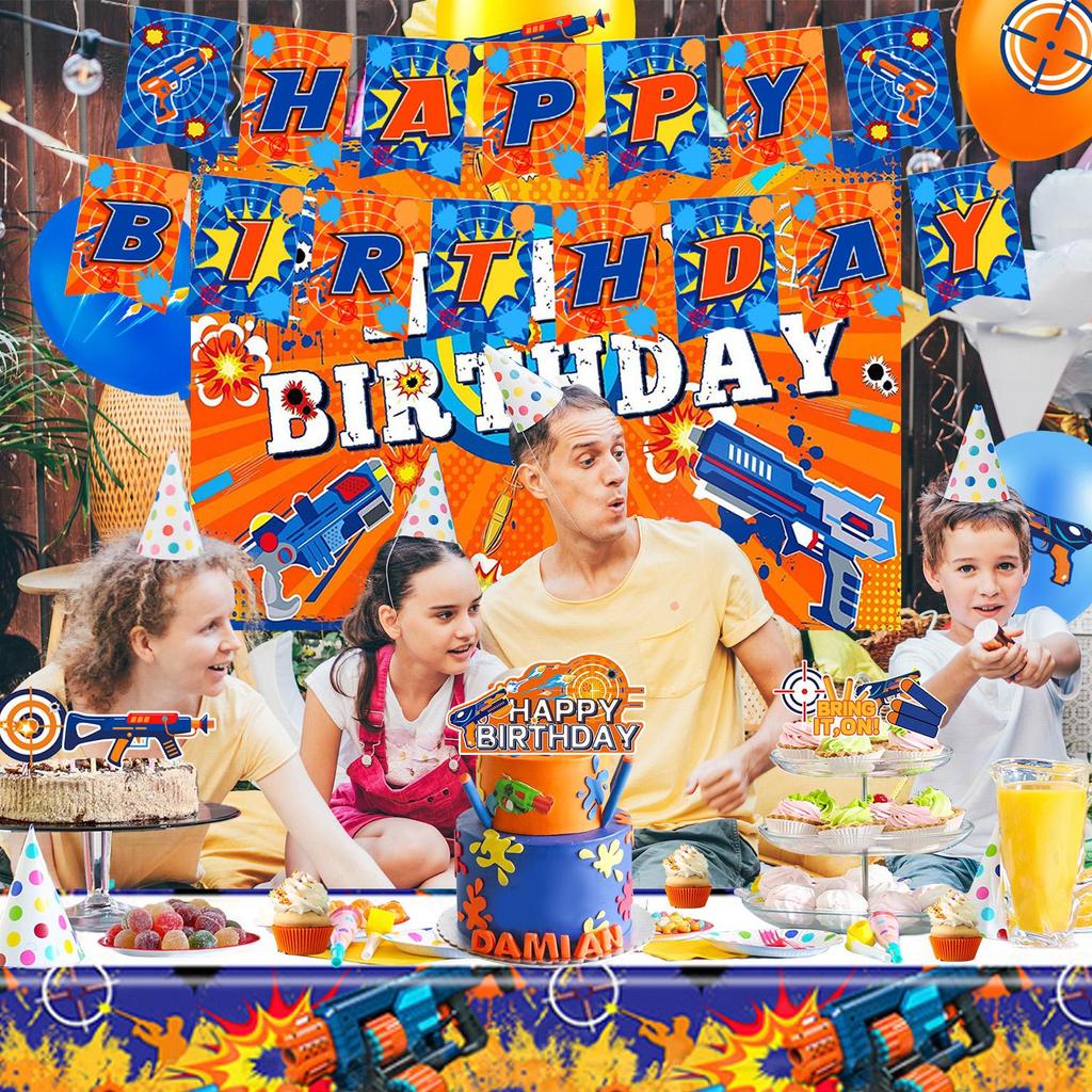 46pcs Dart War Party Decorations Supplies, Dart Battle Birthday Party Decorations Set-Balloons Cupcake Topper Banner Etc Dart War Birthday Decorations