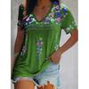 2025 Hot Selling Europe America Women's T-shirt Summer Bohemian Printed V-neck Short Sleeve Loose Casual Vacation Daily Top