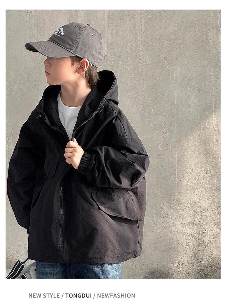 Dětská podzimní bunda s kapucí v korejském stylu pro chlapce – Sportovní svrchní oděv na zip