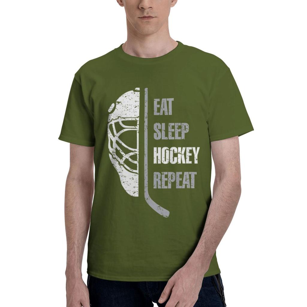 Eat Sleep Hockey Repeat 100 Cotton Casual Breathable Confortable Summer Mens Clothing Brands Mens Shirt