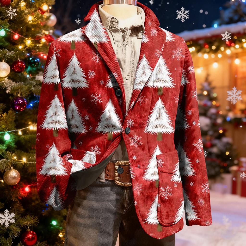 Herren Hässlicher Weihnachten Kord Warmtaschen Anzugjacke Strickjacke Herren Freizeitanzug