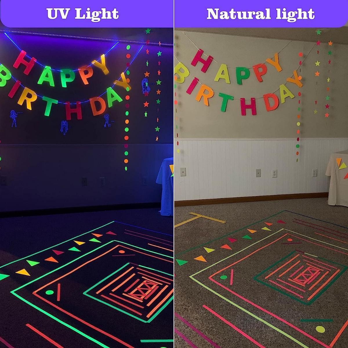 Nastro Fluorescente Neon 6 Rotoli Colori UV - 2,2cm X 4,6m Per Decorazioni Feste E Light Party